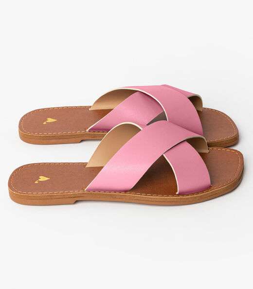 Sandália Rasteirinha Com Tiras Largas Select Rosa