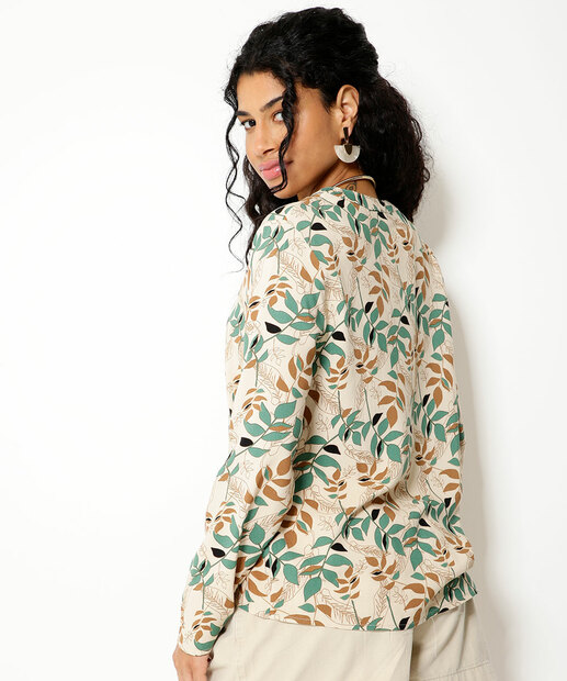 Camisa Feminina Estampa Folhas Manga Longa Marisa