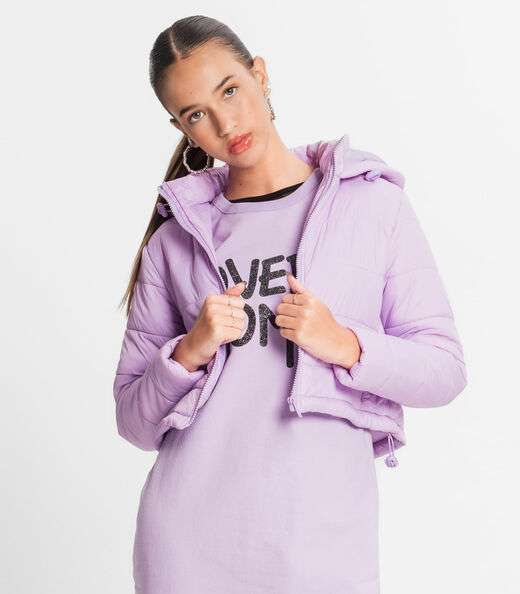 Jaqueta Puffer Juvenil Feminina Com Capuz Minty Roxo