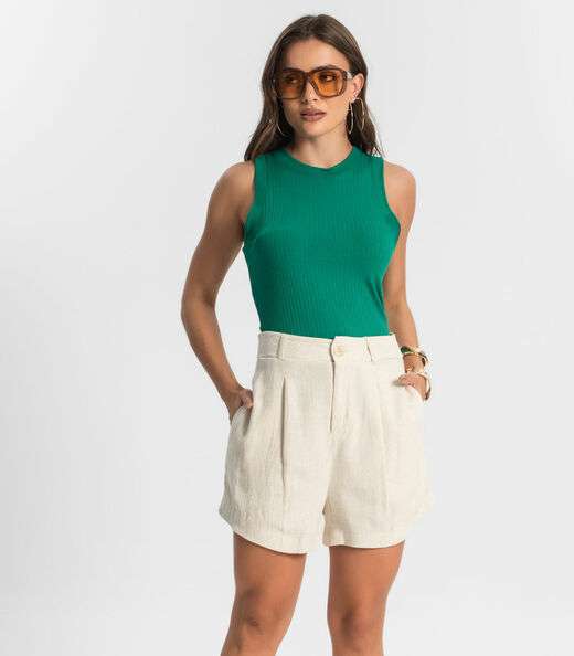 Shorts Feminino Em Linho Endless Bege