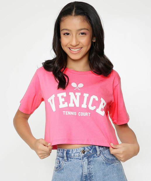 Blusa Juvenil Cropped Estampa Frase Marisa Tam 10 a 16