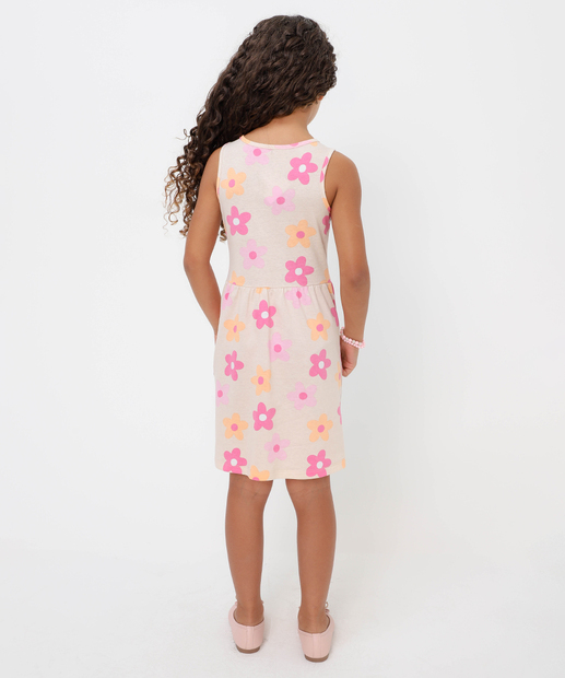 Vestido Infantil Floral Marisa Tam 4 a 10 Bege