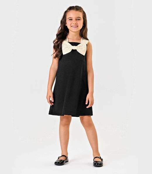 Vestido Ponto Roma Laço Trick Nick Preto