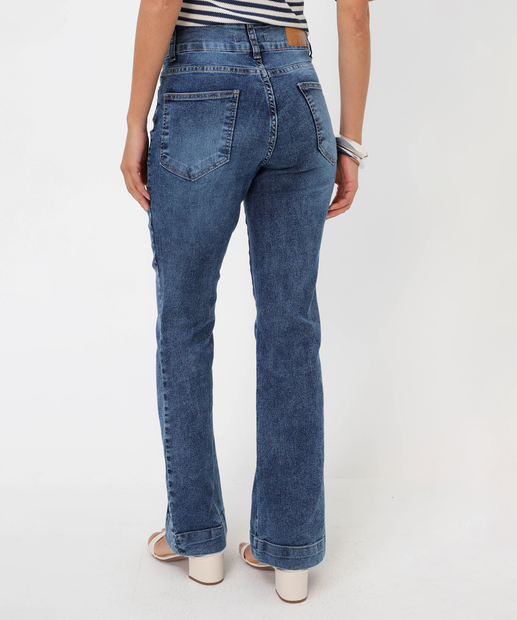 Calça Jeans Flare Feminina Friso Bolsos Azul
