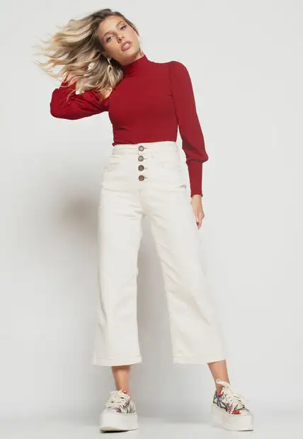 Blusa  Princesa Manga Longa Canelada Vermelho