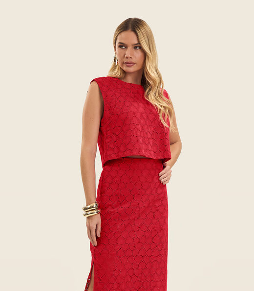 Blusa Feminina Manga Curta Em Laise Endless Vermelho