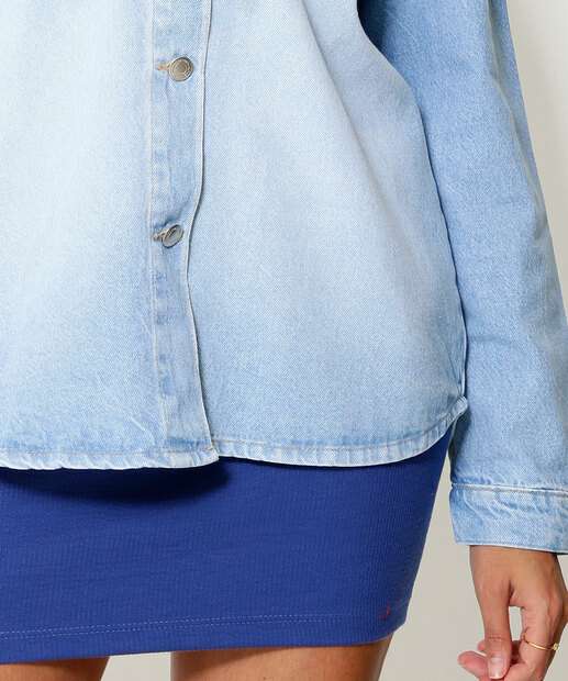 Camisa Feminina Jeans Bolsos Manga Longa Marisa