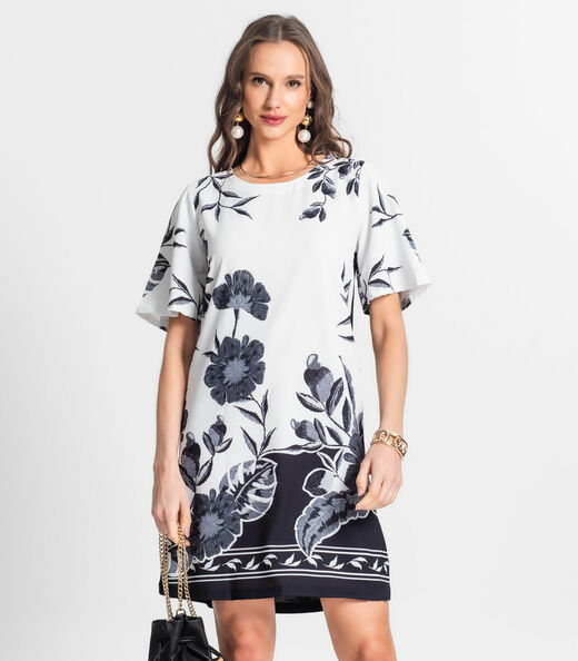 Vestido Curto De Poly Light Estampado Endless Preto