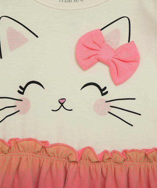 Vestido Infantil Estampa Gato Tule Degradê Marisa Tam 1 a 4 