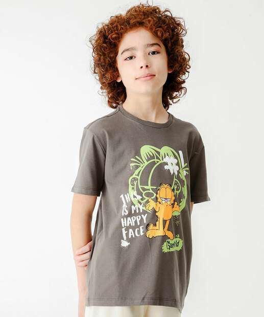 Camiseta Juvenil Manga Curta Garfield Tam 10 a 16 