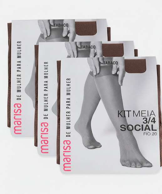 Image_Kit 3 Pares Meias 3/4 Feminina Social Fio 20 Marisa Tabaco