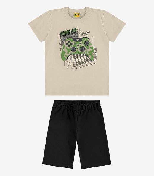 Conjunto Infantil Camiseta Com Bermuda Rovi kids Bege