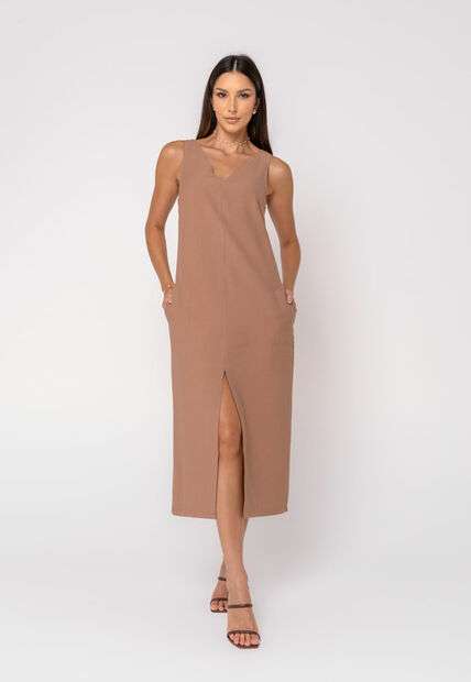 Vestido Midi Fenda Feminino Chocolate Salvatore
