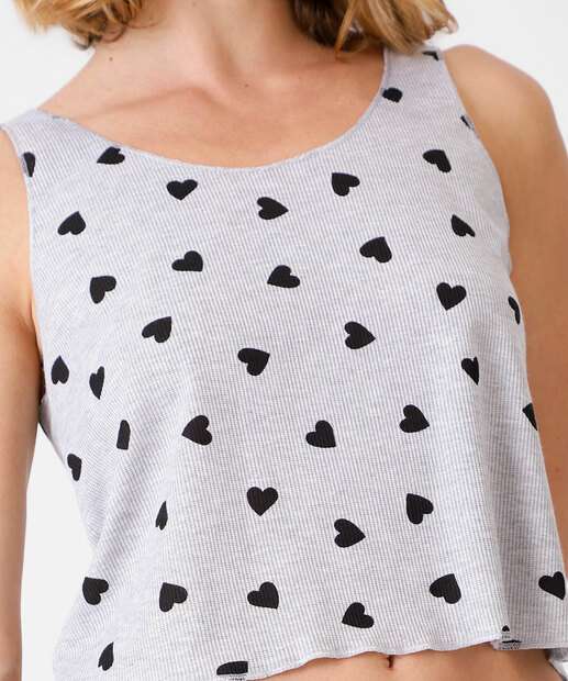 Pijama Feminino Canelado Coração Sem Manga Marisa