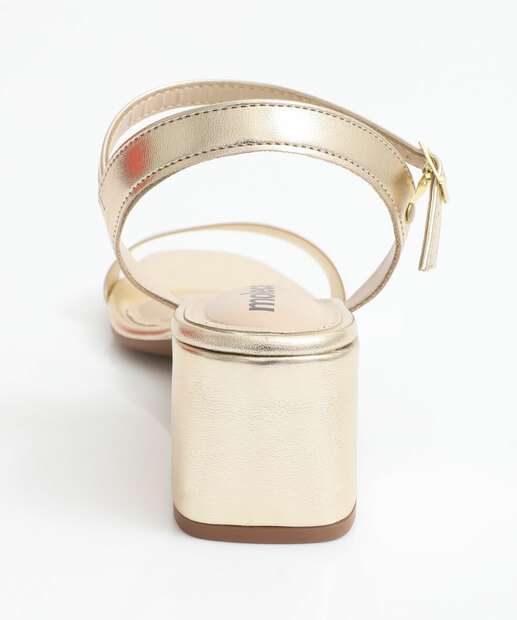 Sandália Feminina Salto Grosso Metalizada Moleca Dourada