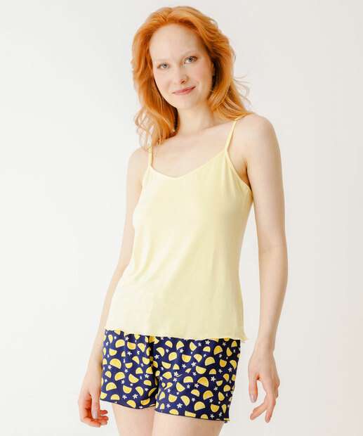 Pijama Feminino Limão Alças Finas Marisa Amarelo