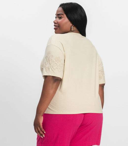 Blusa Manga Curta Plus Size Secret Glam Bege