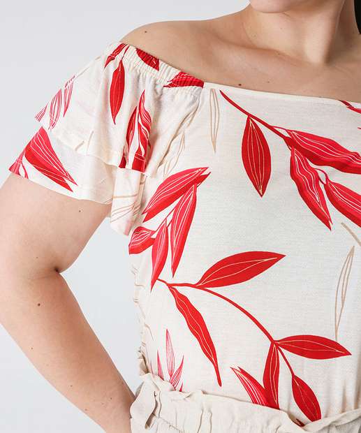 Blusa Ciganinha Plus Size Feminina Estampada Marisa Off White