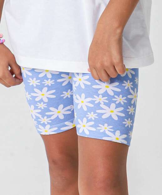 Bermuda Infantil Ciclista Flores Marisa Tam 4 a 10 Azul