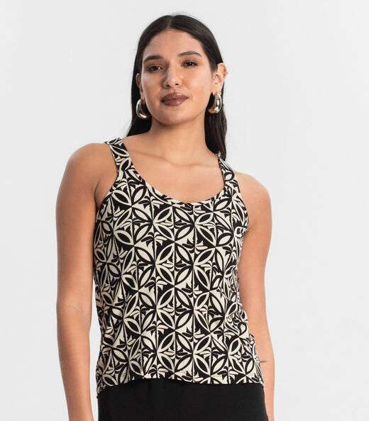 Regata Nadador Estampada Feminina Preto