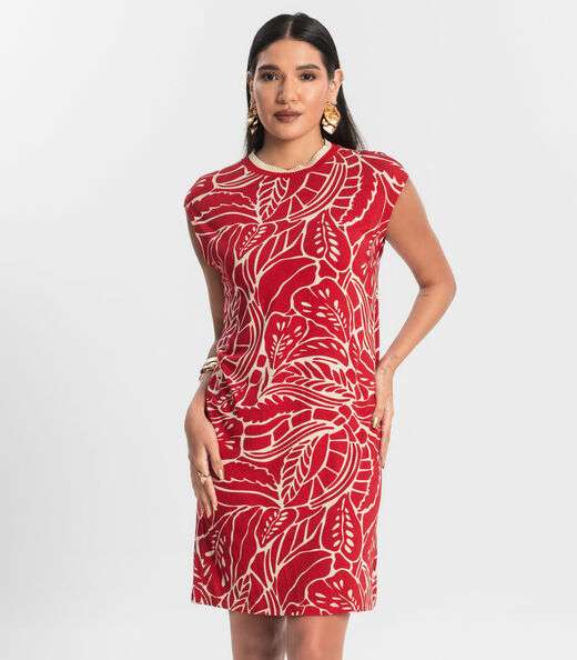 Vestido Feminino Curto Estampado Rovitex Vermelho