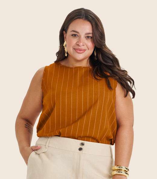 Regata Feminina Plus Size em Visco Secret Glam Marrom