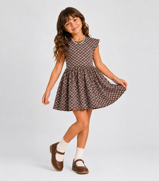 Vestido Infantil Feminino Jacquard Vegas Select Marrom