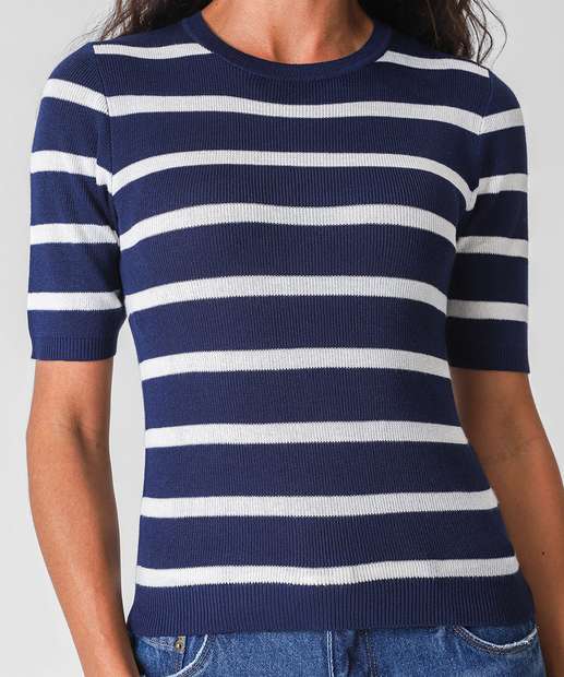 Blusa Feminina Manga Curta Listrada Marisa Azul