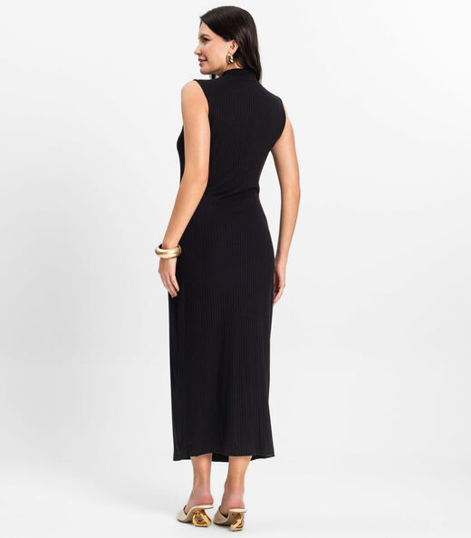 Vestido Midi Ribana Canelada Rovitex Preto
