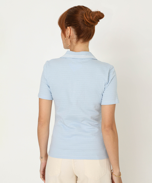 Blusa Feminino Polo Retilinea Manga Curta Marisa Azul