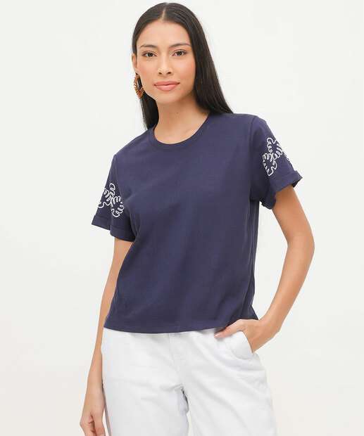 Blusa Feminina Estampa Folhas Manga Curta Marisa