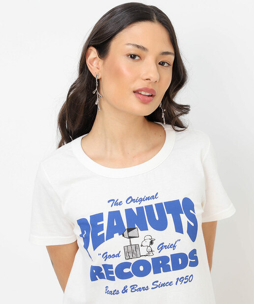 Blusa Feminina Manga Curta Snoopy Off White