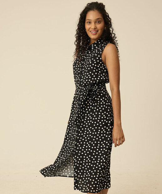 Vestido Midi Feminino Chemise Estampa Poá Marisa