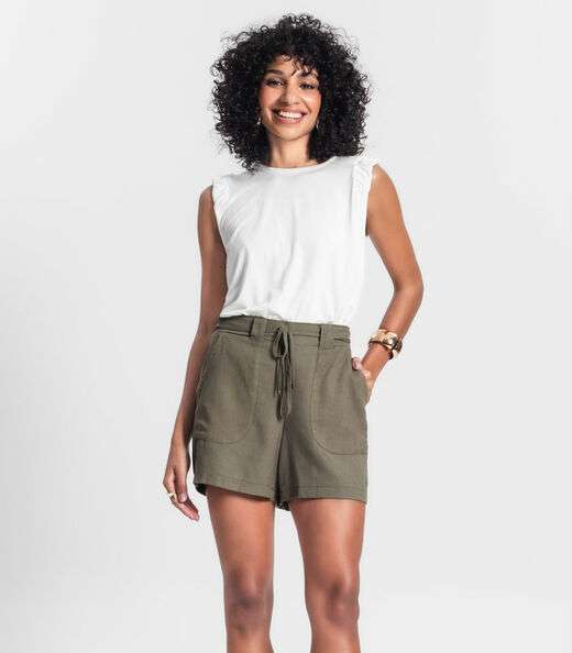 Shorts Feminino Em Linho Rovitex Verde