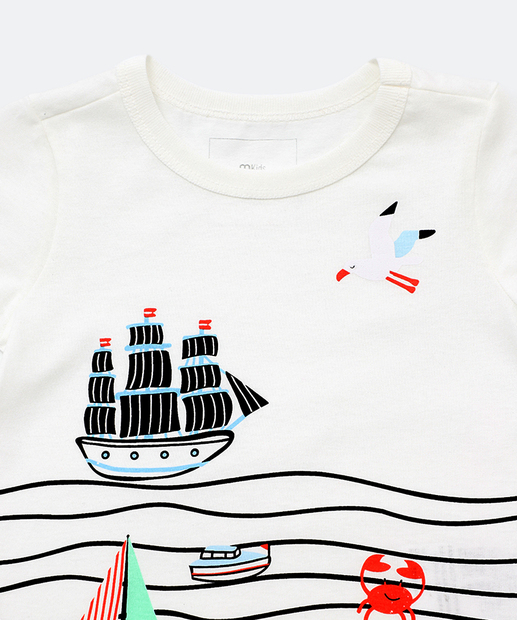 Camiseta Infantil Estampa Barco Marisa Tam 1 a 3 Off White
