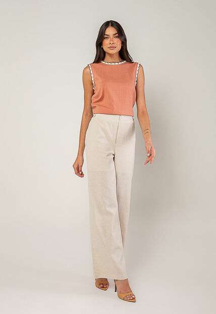 Regata Alfaiataria Com Renda nas Cavas E Gola Rose Salvatore