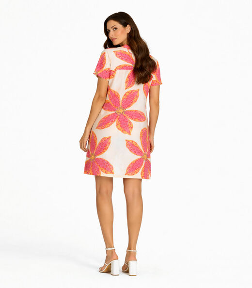 Vestido Curto Estampado Com Peitilho Infinita Cor Rosa