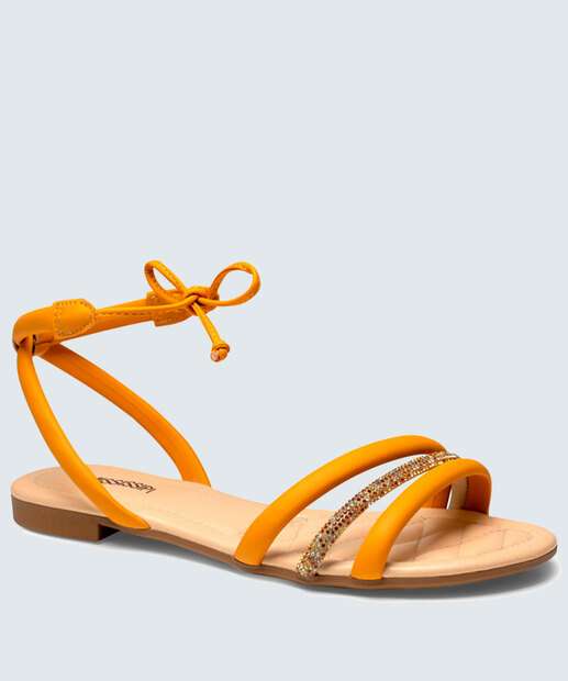 Sandália Feminina Rasteira Strass Amarração Mississipi