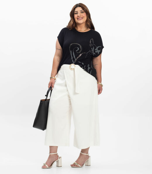 Camiseta Feminina Plus Size Secret Glam Preto