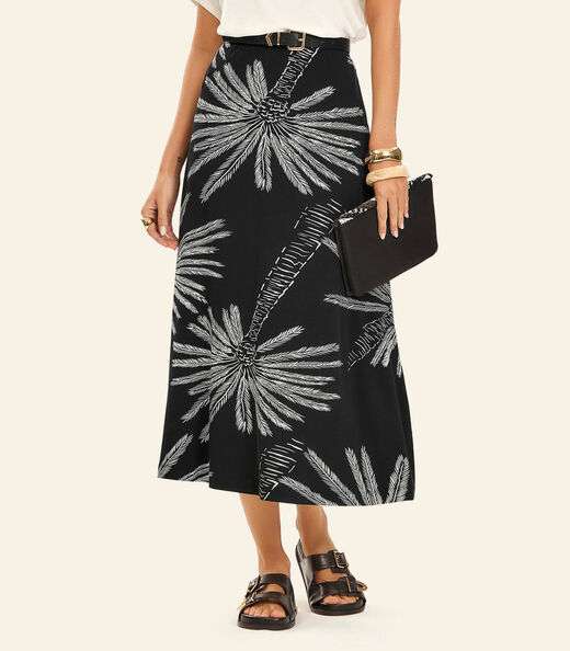 Saia Midi Feminina Viscotorcion Rovitex Preto