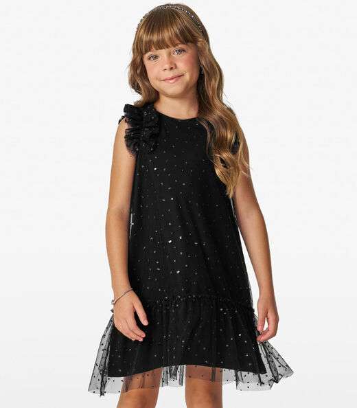 Vestido Infantil em Tule Lantejoulas Trick Nick Preto