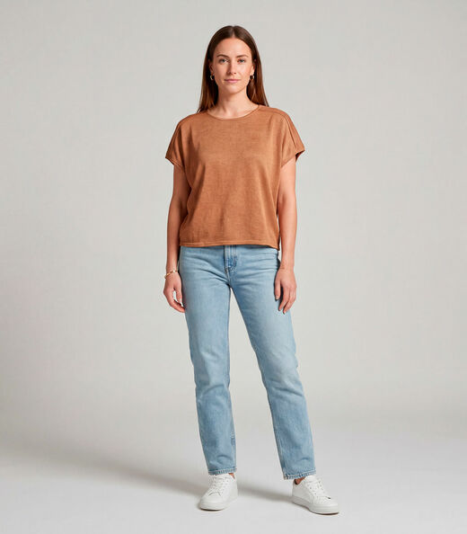 Blusa Feminina Recorte Na Costa Infinita Cor Marrom