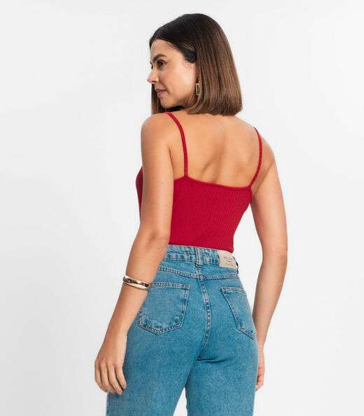 Blusa De Alça Feminina Ribana Canelada Rovitex Vermelho