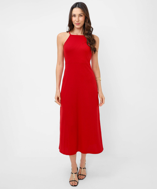 Image_Vestido Midi Feminino Canelado Halter Neck Marisa Vermelho