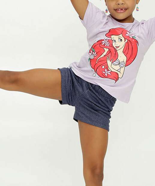 Conjunto Infantil Manga Curta Ariel Disney Tam 4 a 10