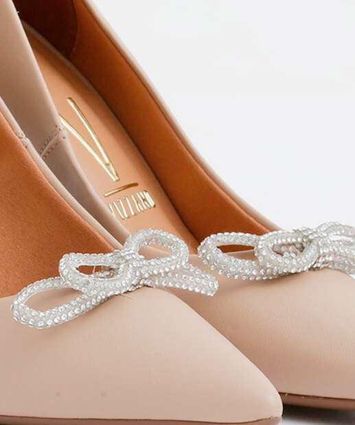 Scarpin Feminino Salto Fino Laço Strass Vizzano