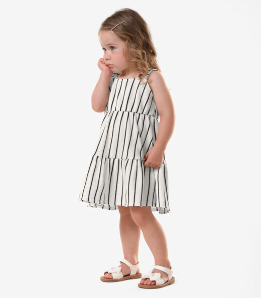 Vestido Infantil Feminino Listrado Trick Nick Bege