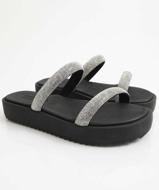 Tamanco Feminino Flatform Tiras Moleca Preto