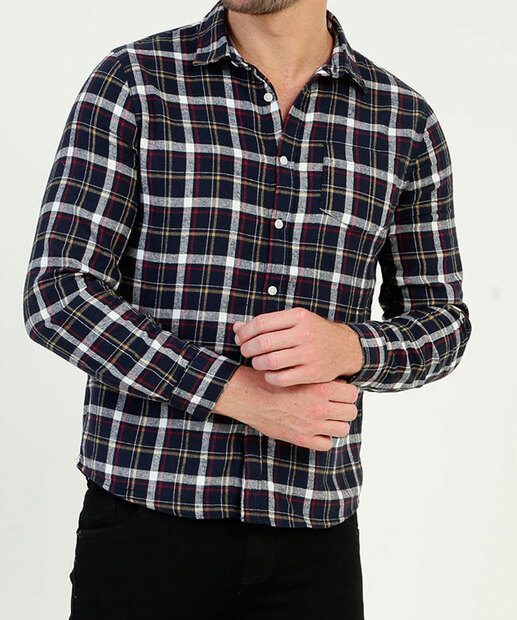 Camisa Masculina Xadrez Bolso Manga Longa MR