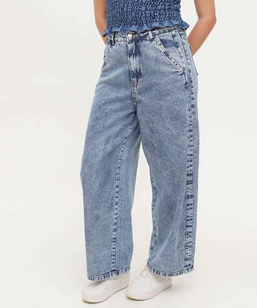 Calça Jeans Barrel Feminina Marmorizada